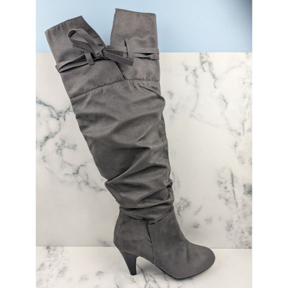 Over Knee High Boot SIZE 10 Gray Faux Suede Just Fab